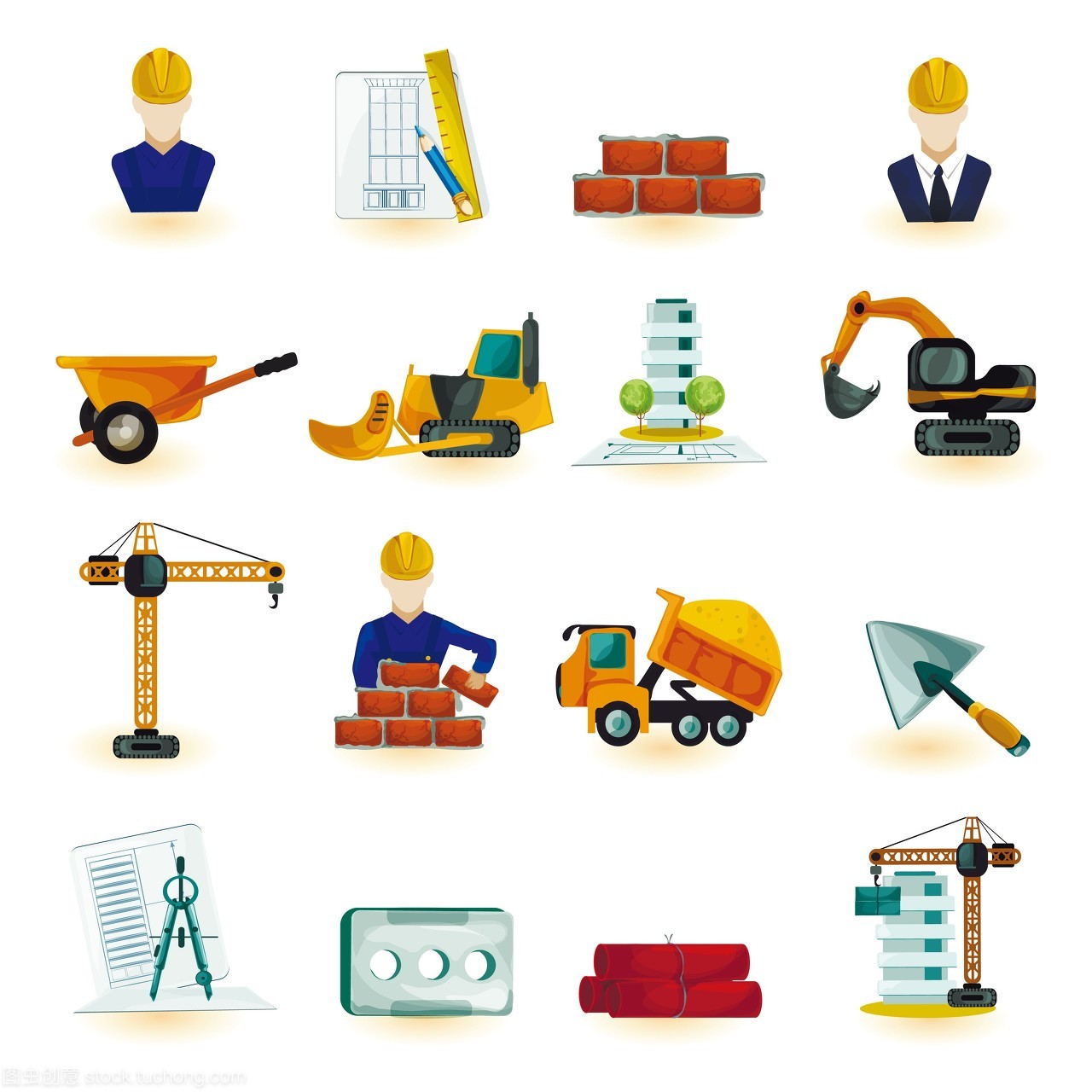 師工業(yè)和建筑工程師裝飾圖標(biāo)設(shè)置孤立的矢量圖。師圖標(biāo)設(shè)置